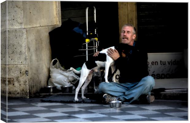 Homeless man with dog Canvas Print by Jose Manuel Espigares Garc