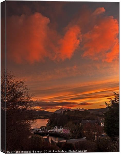 Sunset colour over Portree and the Cuillin Canvas Print by Richard Smith