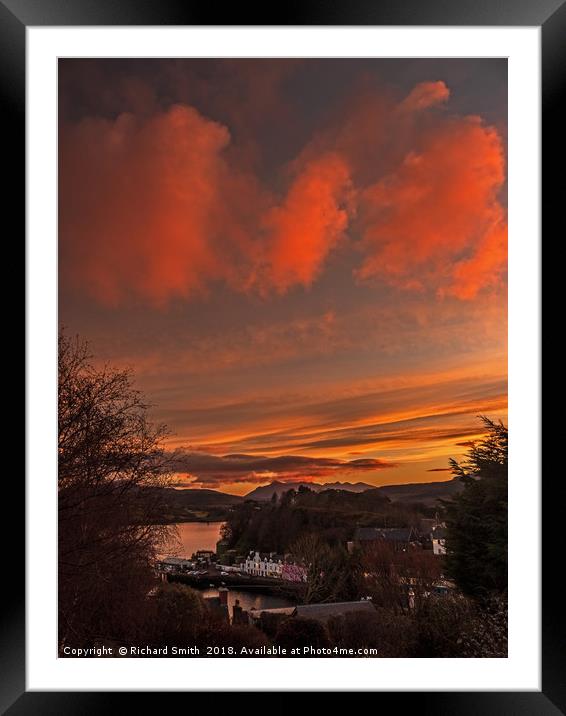 Sunset colour over Portree and the Cuillin Framed Mounted Print by Richard Smith