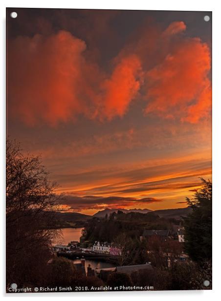 Sunset colour over Portree and the Cuillin Acrylic by Richard Smith