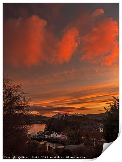 Sunset colour over Portree and the Cuillin Print by Richard Smith