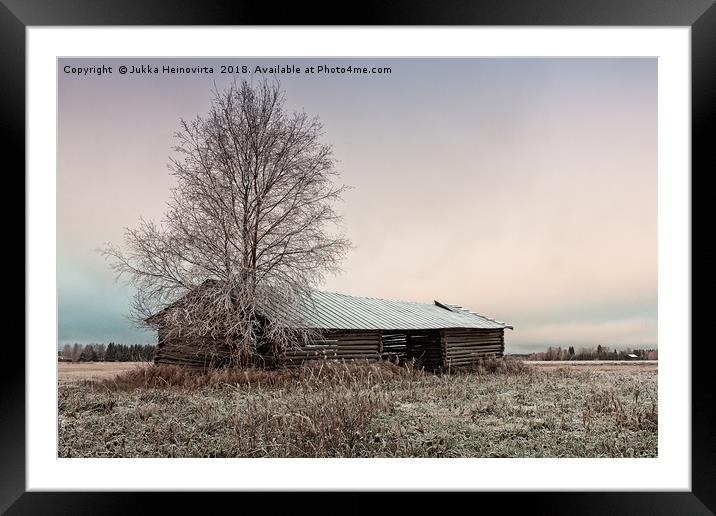 Long Barn House On The Frosty Fields Framed Mounted Print by Jukka Heinovirta
