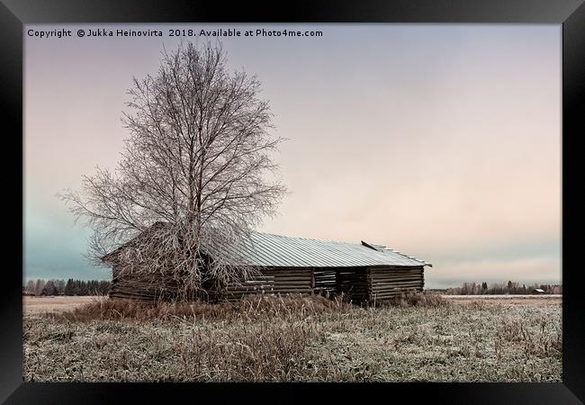 Long Barn House On The Frosty Fields Framed Print by Jukka Heinovirta