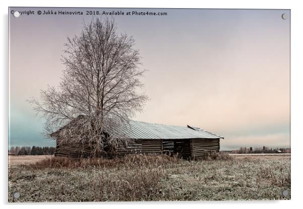 Long Barn House On The Frosty Fields Acrylic by Jukka Heinovirta