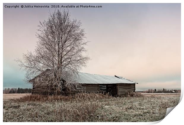 Long Barn House On The Frosty Fields Print by Jukka Heinovirta