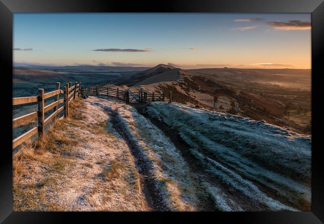 Mam Tor sunrise in the frost Framed Print by Mark Hawkes