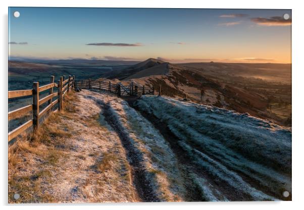 Mam Tor sunrise in the frost Acrylic by Mark Hawkes
