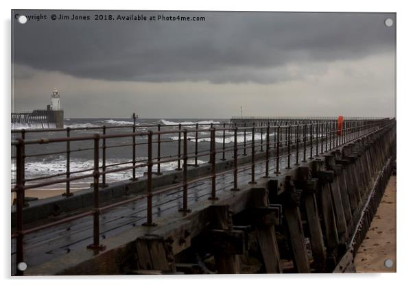The Old Wooden Pier on a stormy morning Acrylic by Jim Jones