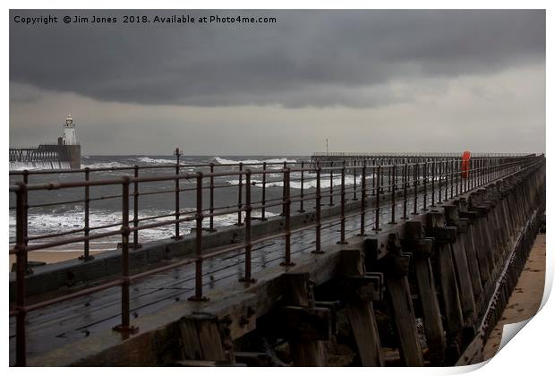 The Old Wooden Pier on a stormy morning Print by Jim Jones