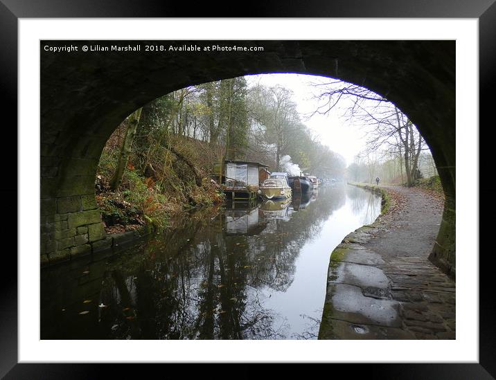 Under the bridge on a misty day at Hebden Bridge. Framed Mounted Print by Lilian Marshall