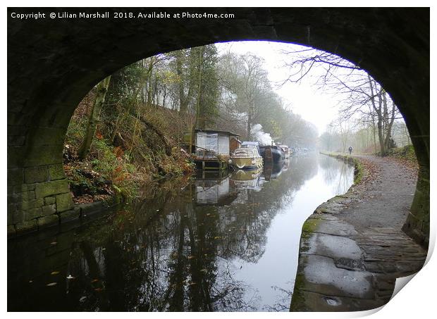 Under the bridge on a misty day at Hebden Bridge. Print by Lilian Marshall