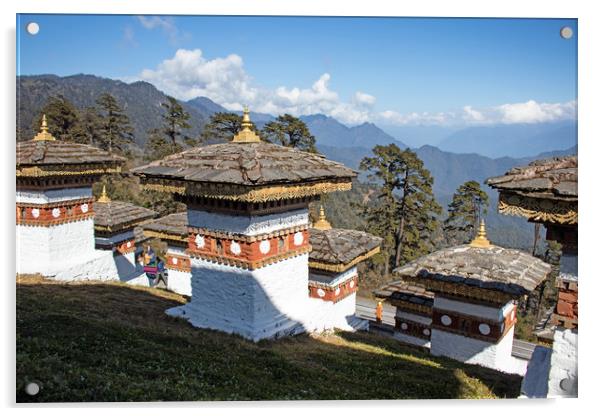 Stupas at the Dochula Pass, Bhutan Acrylic by Hazel Wright