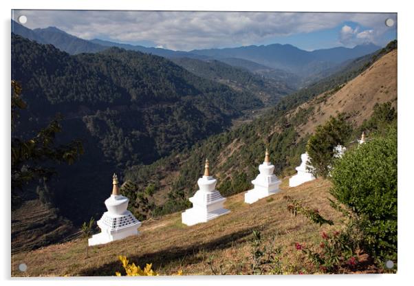khamsung yuelley namgyal stupa, Bhutan Acrylic by Hazel Wright