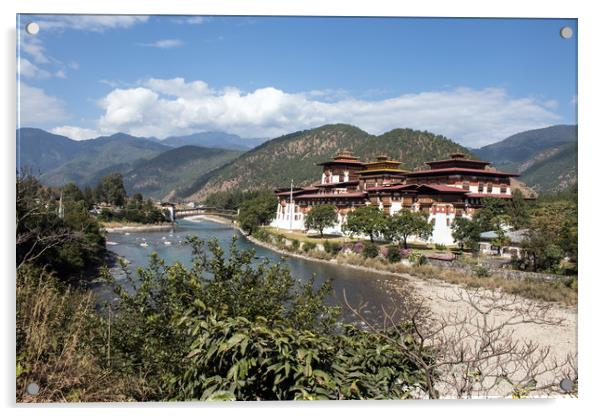 Punakha Dzong, Bhutan Acrylic by Hazel Wright