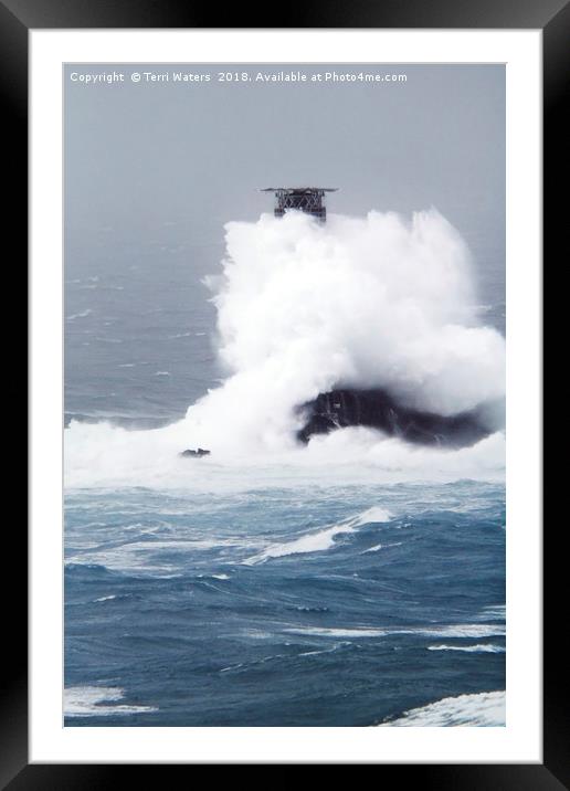 The Longships Lighthouse Meets Storm Diana Framed Mounted Print by Terri Waters