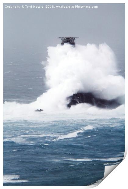 The Longships Lighthouse Meets Storm Diana Print by Terri Waters