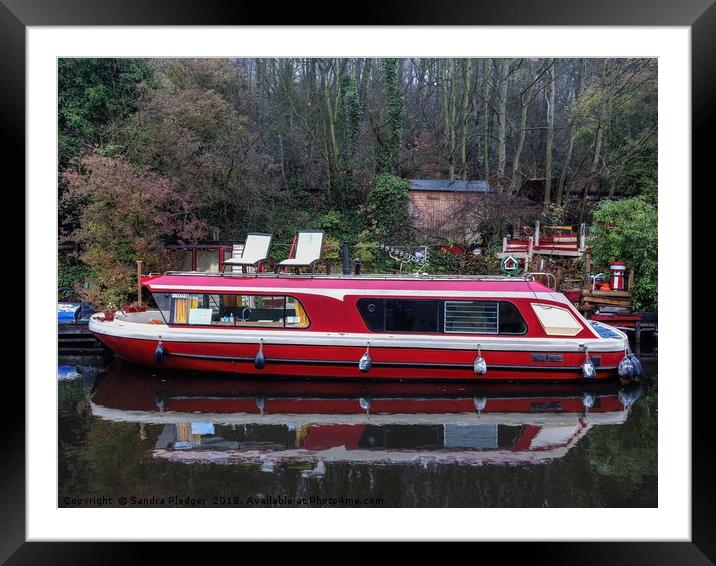 Red boat in Hebden Bridge Framed Mounted Print by Sandra Pledger