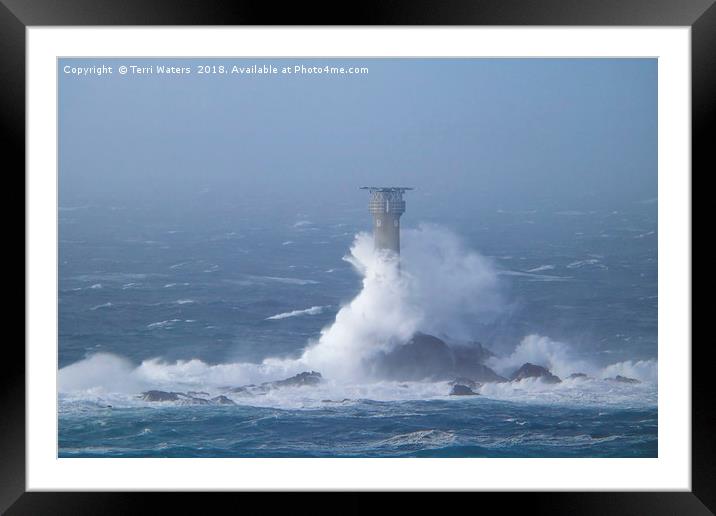 Longships Lighthouse During Storm Diana Framed Mounted Print by Terri Waters
