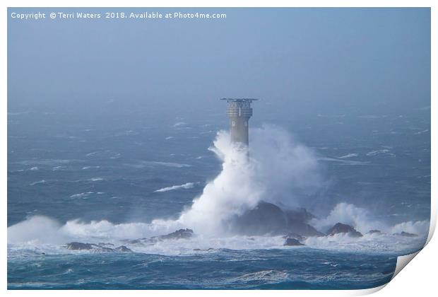 Longships Lighthouse During Storm Diana Print by Terri Waters