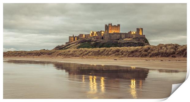 Bamburgh Castle at twilight Print by Naylor's Photography