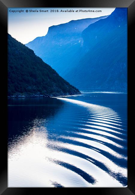 Wake in Norwegian fjords Framed Print by Sheila Smart