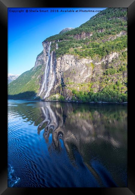 Seven sisters waterfall in Norwegian fjords Framed Print by Sheila Smart