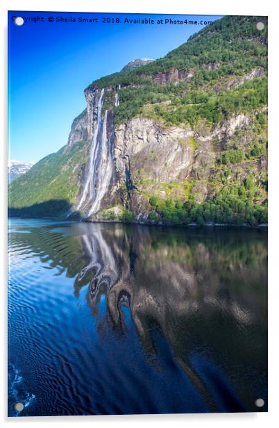 Seven sisters waterfall in Norwegian fjords Acrylic by Sheila Smart