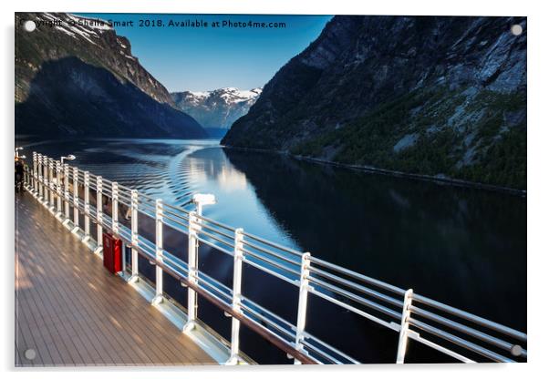 Queen Victoria entering the Norwegian fjords Acrylic by Sheila Smart