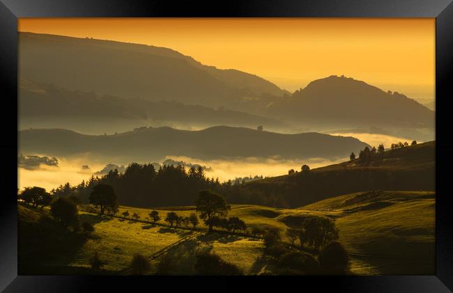 Dawn - looking towards Castell Dinas Bran Framed Print by Clive Ashton