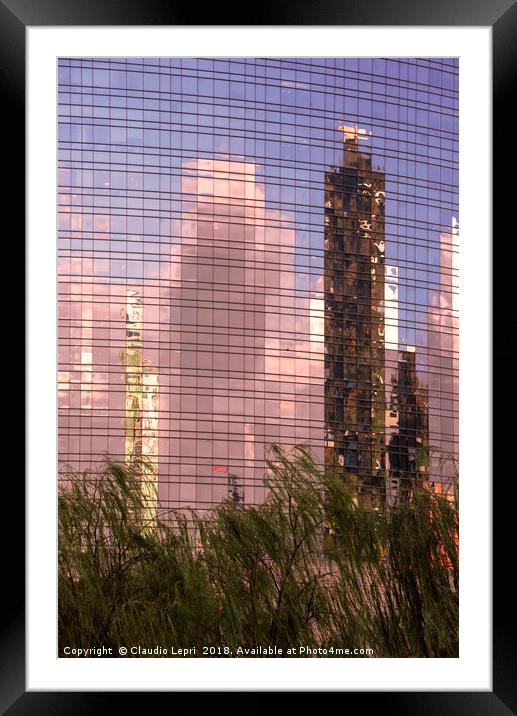 Green towers on mirror-glass Framed Mounted Print by Claudio Lepri