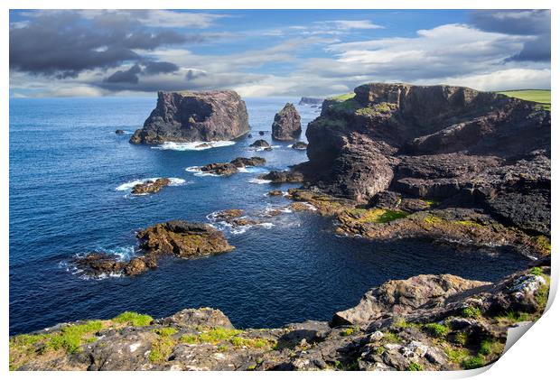 Sea Stacks and Cliffs at Eshaness, Shetland, Scotl Print by Arterra 