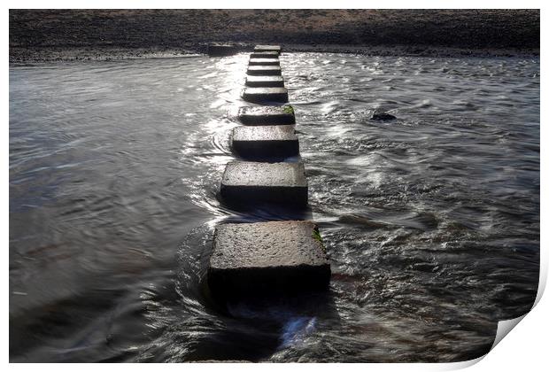 Stepping stones at Three Cliffs Bay, Gower Print by Leighton Collins