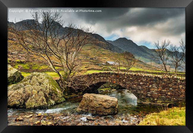 Nant Peris Bridge Snowdonia Framed Print by Adrian Evans
