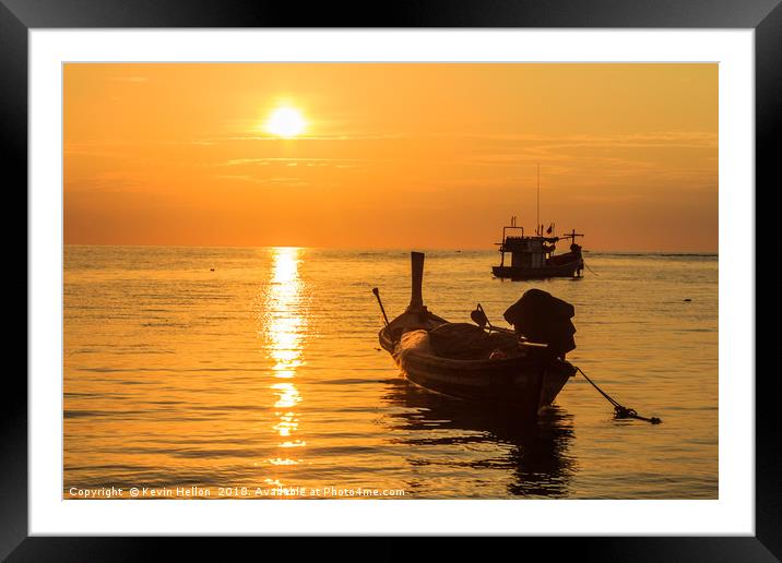Sunset, Bang Tao beach, Phuket, Thailand Framed Mounted Print by Kevin Hellon