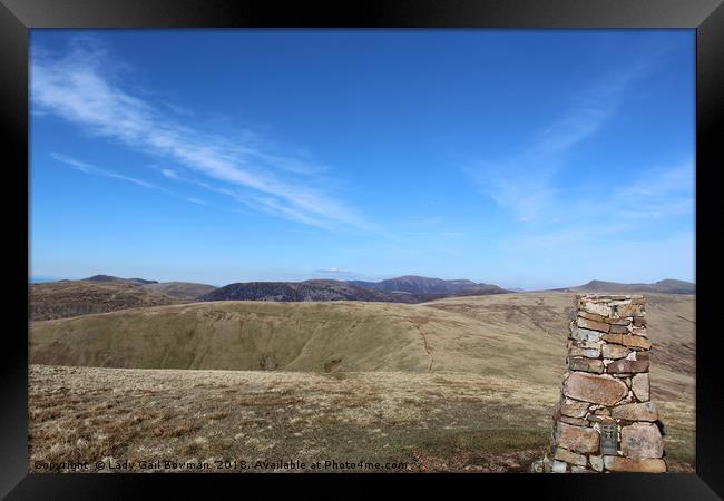 Trig Point on Lank Rigg Framed Print by Lady Gail Bowman