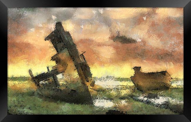 Boat wrecks  Framed Print by Irene Burdell