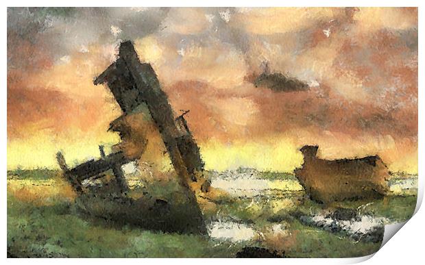 Boat wrecks  Print by Irene Burdell