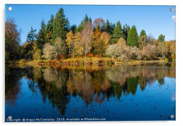 Autumn colours on Penicuik High Pond Acrylic by Angus McComiskey