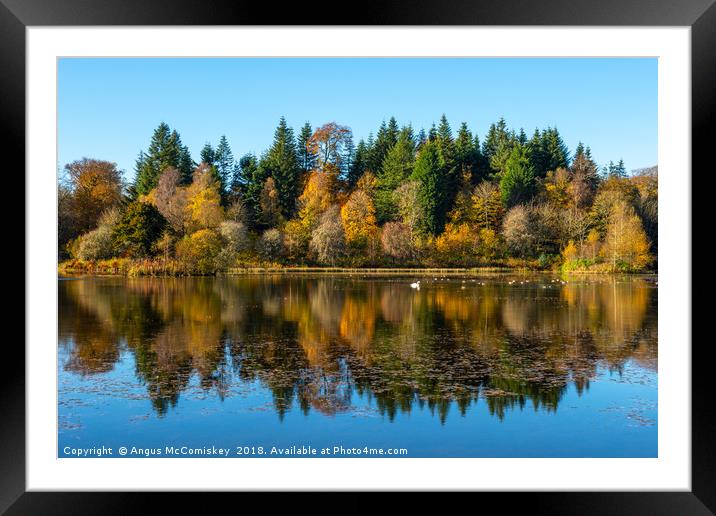 Autumn reflections on Penicuik High Pond Framed Mounted Print by Angus McComiskey