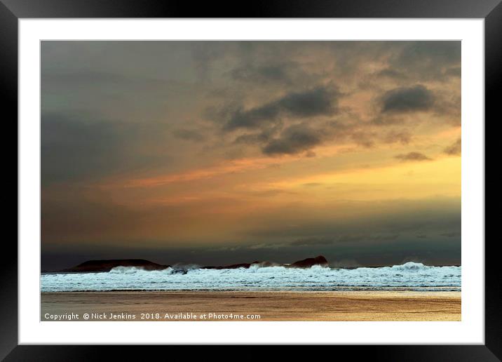 Rhossili Beach Gower blustery March evening Gower Framed Mounted Print by Nick Jenkins