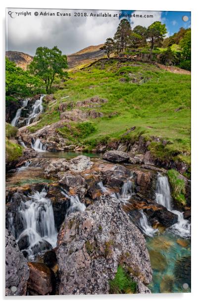 Watkin Waterfall Snowdonia Acrylic by Adrian Evans