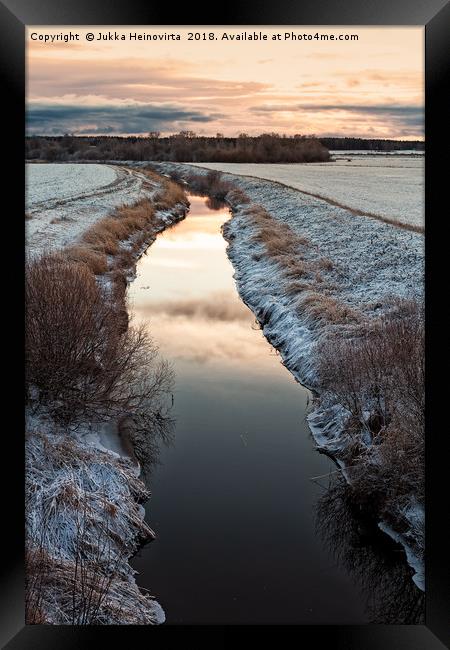 Sunrise Reflecting On The River Water Framed Print by Jukka Heinovirta