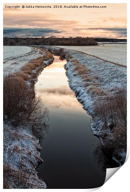 Sunrise Reflecting On The River Water Print by Jukka Heinovirta