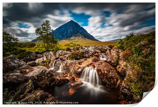 The Waterfall at Buachaille Etive Mor Print by Inca Kala