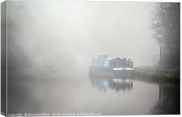 Houseboat on the Grand Union Canal in the fog  Canvas Print by Rosalind White