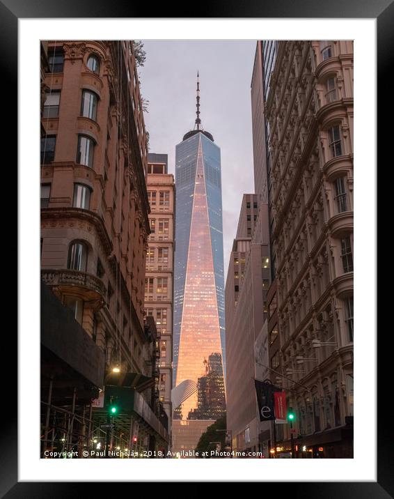 Sunrise at the One World Trade Centre, New York Framed Mounted Print by Paul Nicholas