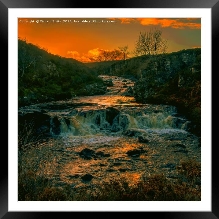 A waterfall on the Treaslane river at sunset Framed Mounted Print by Richard Smith