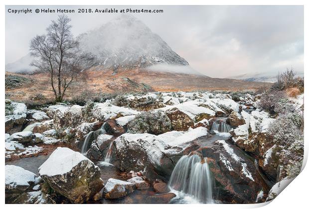 Snow at Buachaille Etive Mor Print by Helen Hotson