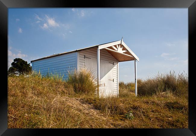 A Beach hut in the Marram Grass at Old Hunstanton, Framed Print by John Edwards