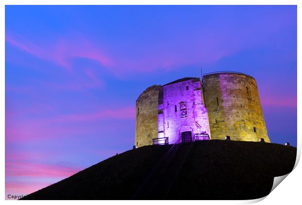 Sunset over Cliffords Tower, York Print by Martin Williams